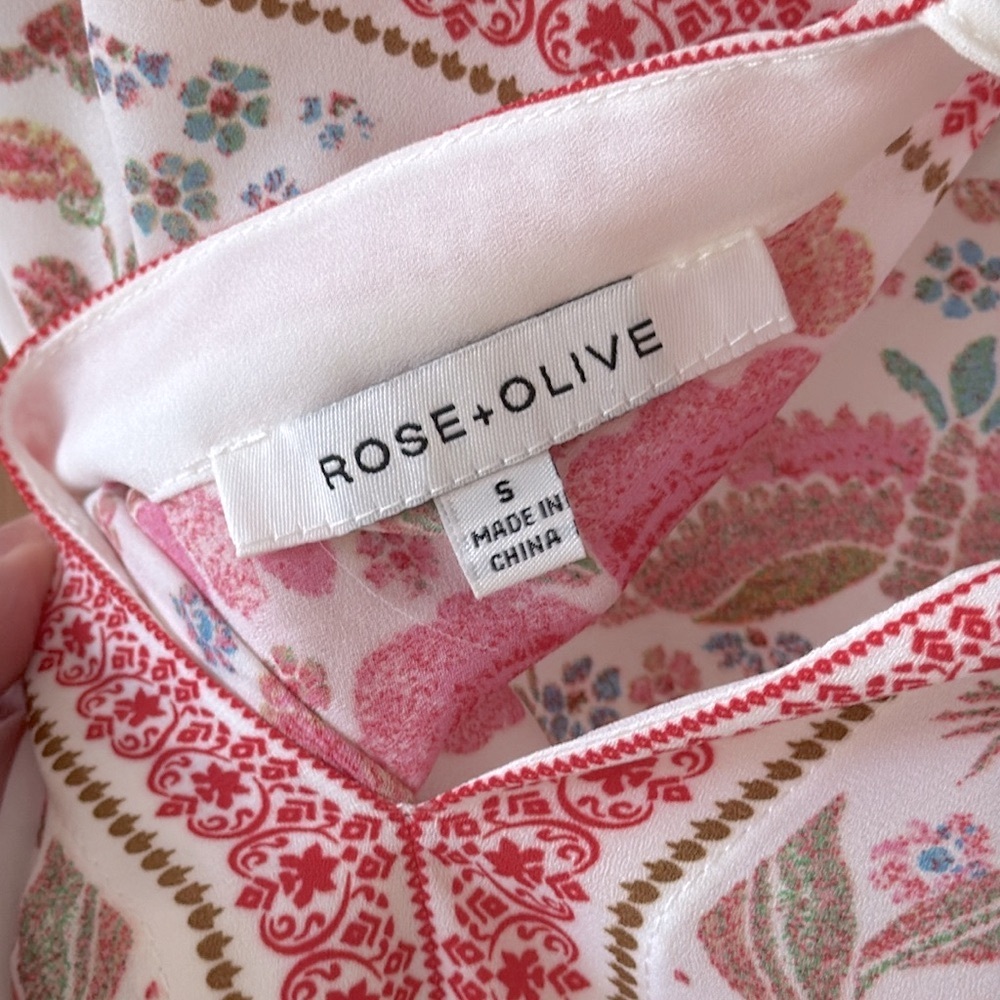 Rose + Olive V-Neck Pink Floral Peacock Dolman Sleeve Lightweight Blouse Top S - Picture 9 of 9